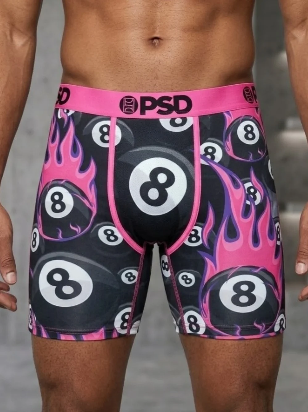 NEW! PSD Men’s Pink & Black 8-Ball Flame Boxer Briefs sz Large NWT